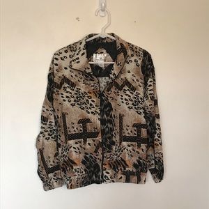 Erin London 100% silk animal print zip-up jacket